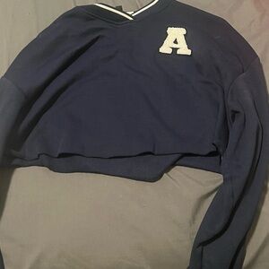H&M Dark Blue V-Neck Sweater with White Patch